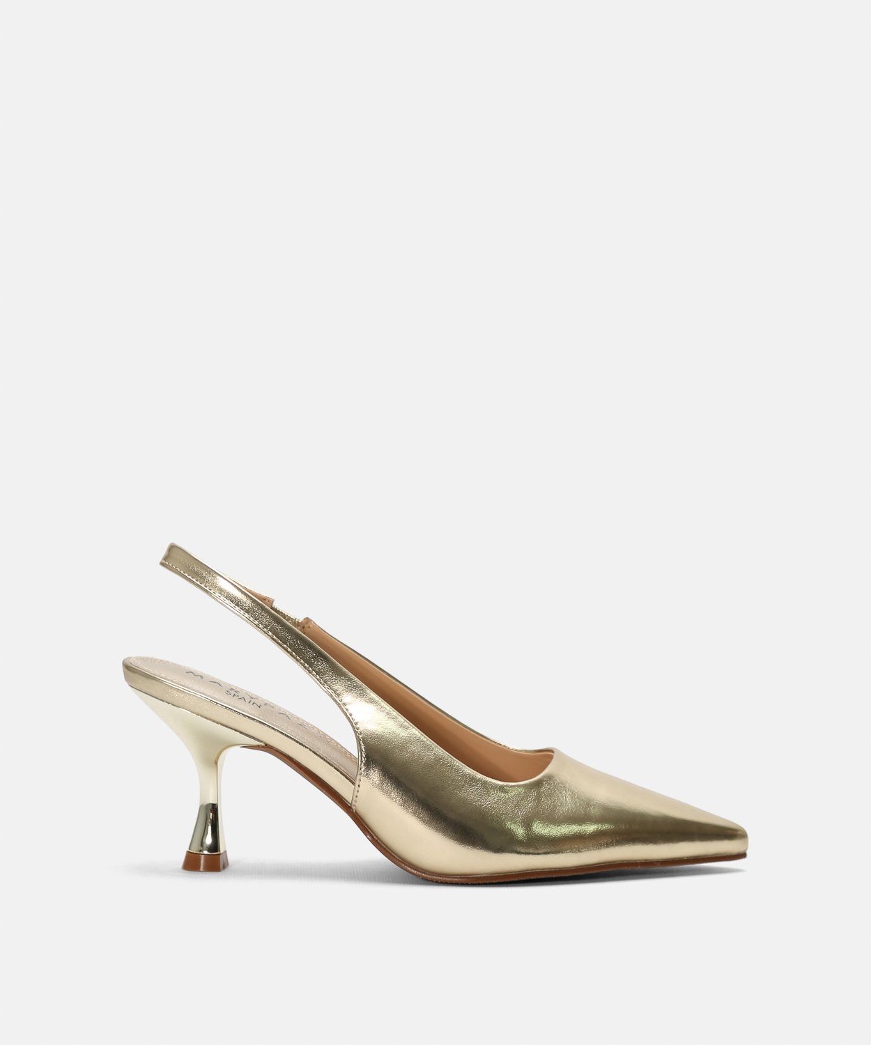 Zapato tac&oacute;n destalonado dorado